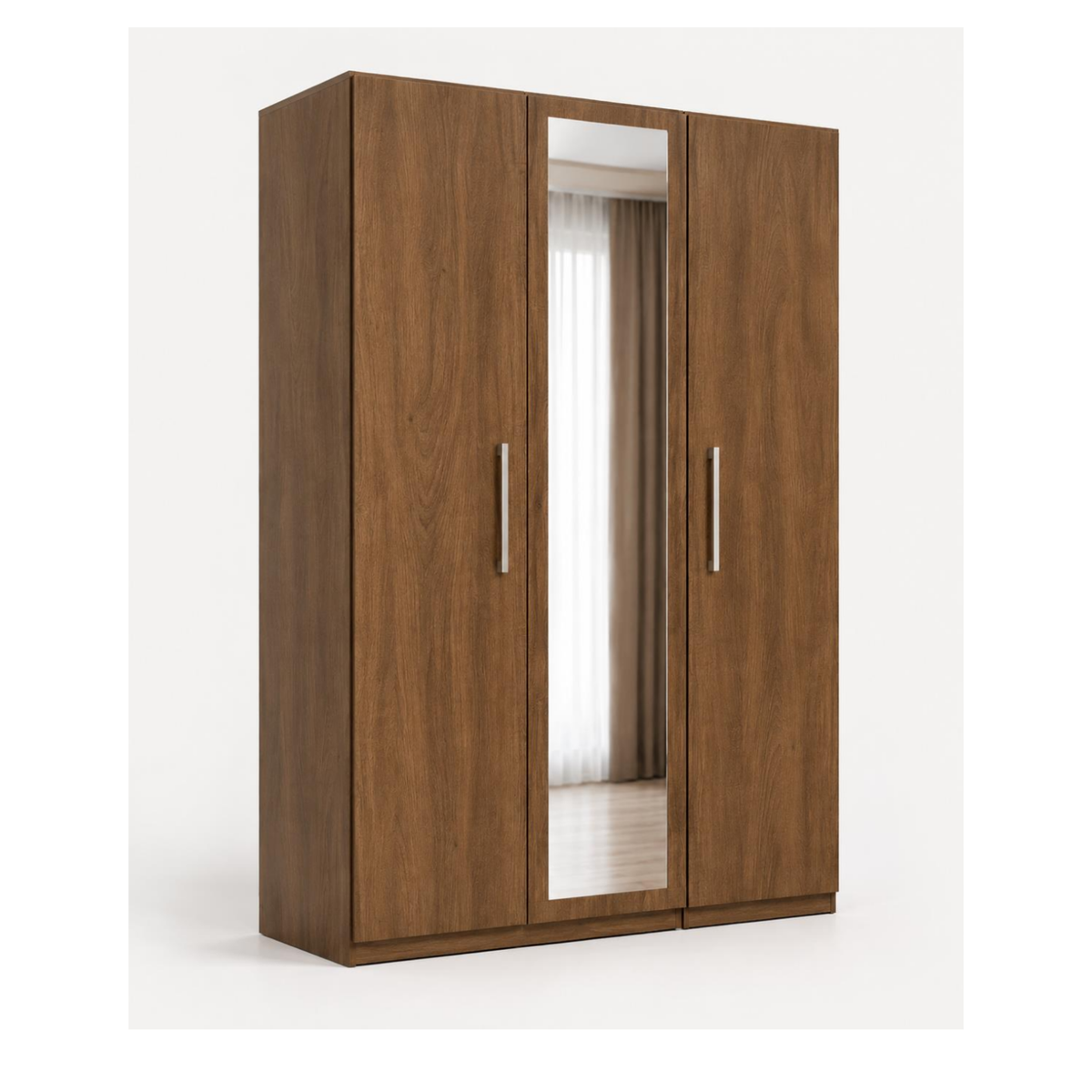 Modern 3-Door Wardrobe with Full-Length Mirror & Hanging Rails