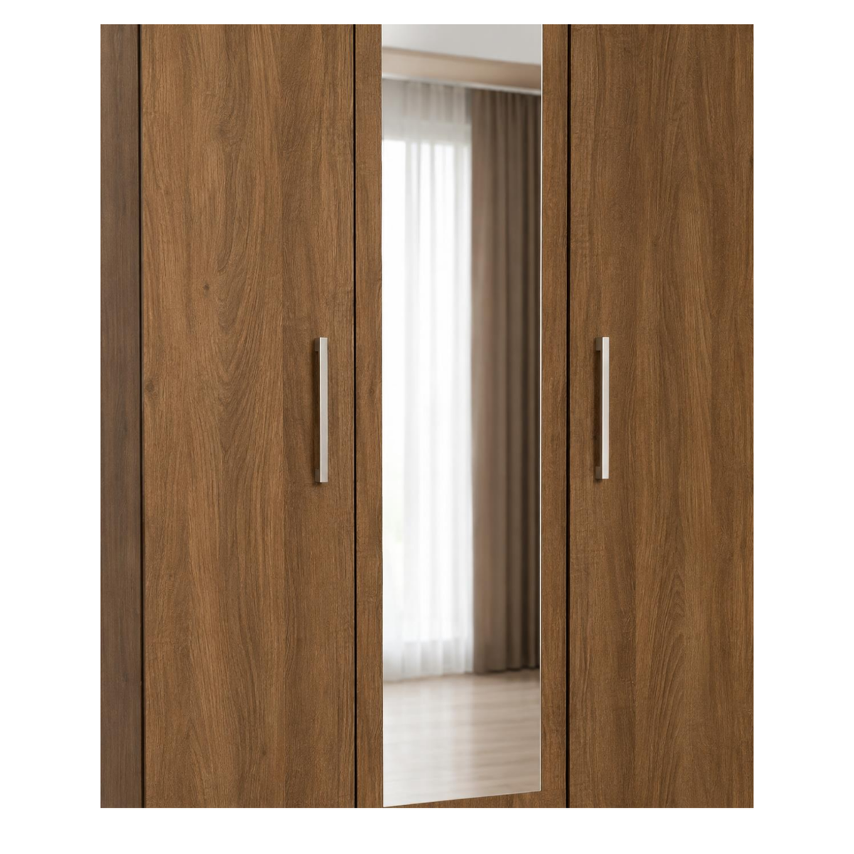 Modern 3-Door Wardrobe with Full-Length Mirror & Hanging Rails