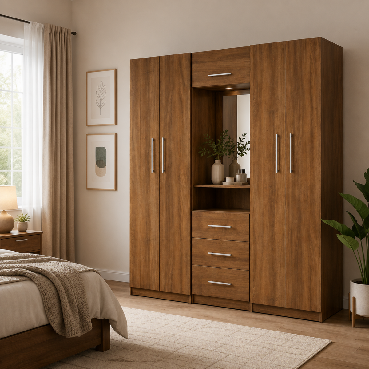 Modern Multi-Door Combi Wardrobe with Mirror & Storage Drawers