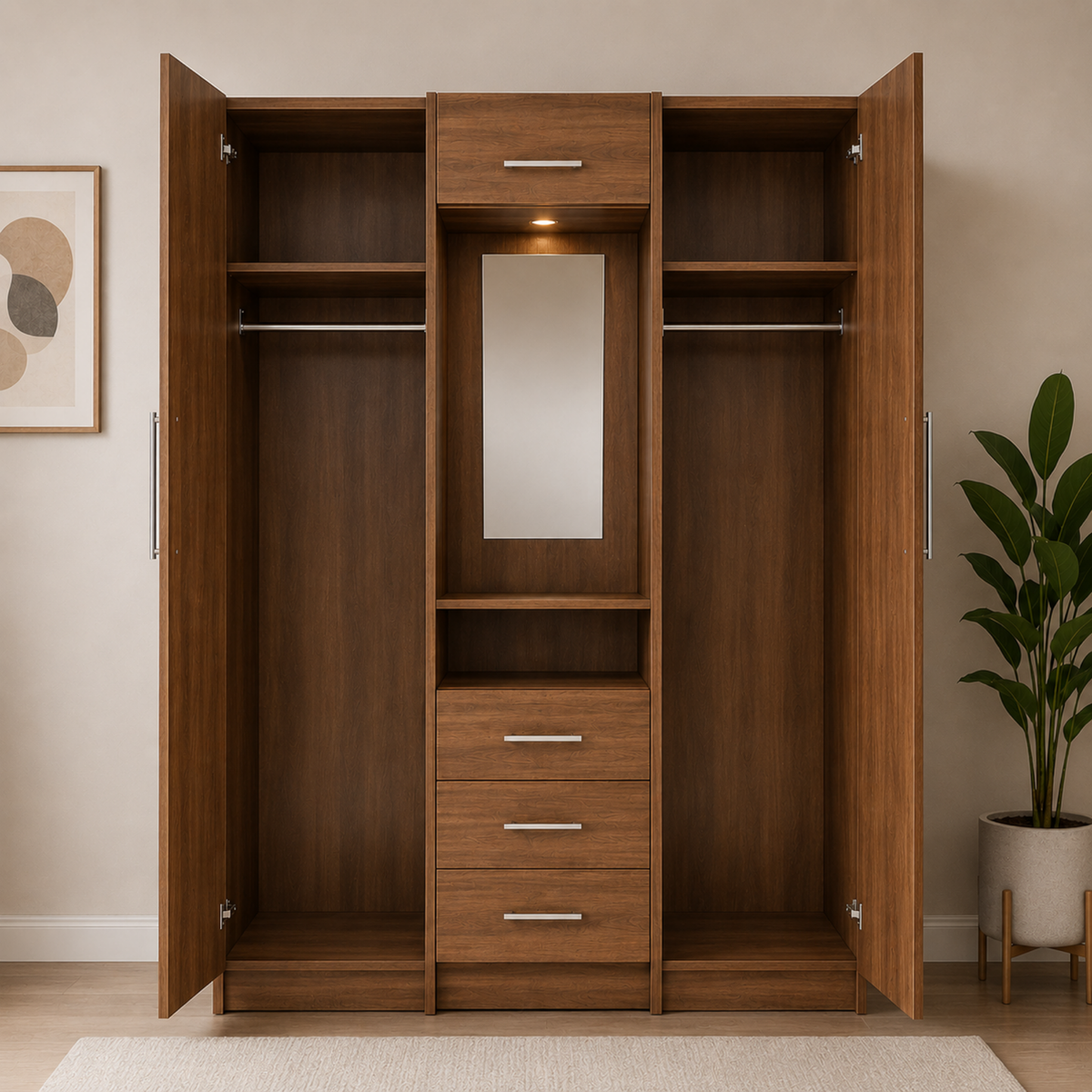 Modern Multi-Door Combi Wardrobe with Mirror & Storage Drawers