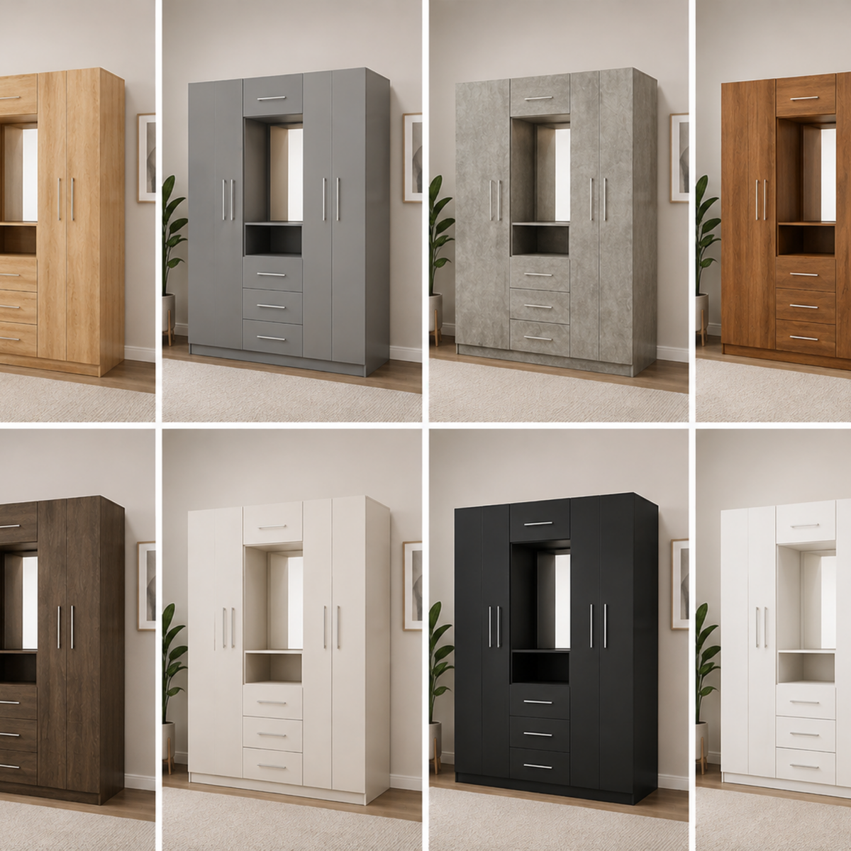 Modern Multi-Door Combi Wardrobe with Mirror & Storage Drawers