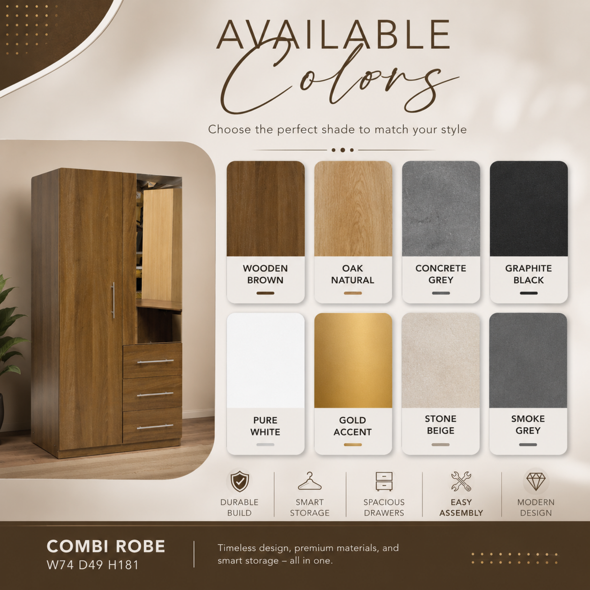 Modern Combi Robe Wardrobe with Mirror & Storage Drawers
