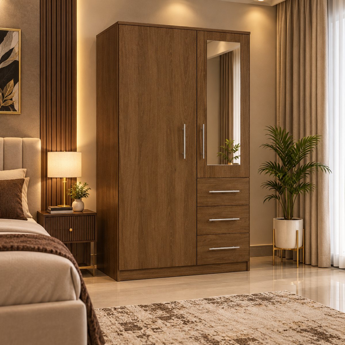Modern Combi Robe Wardrobe with Mirror & Storage Drawers