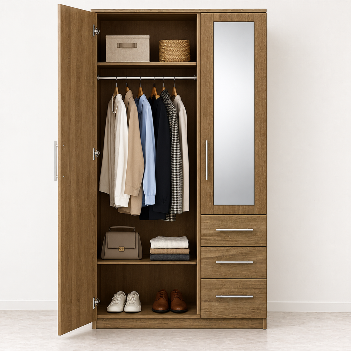 Modern Combi Robe Wardrobe with Mirror & Storage Drawers