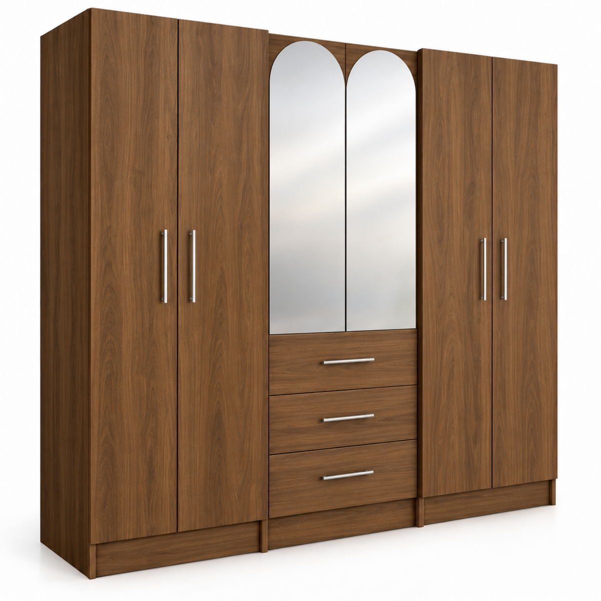 Multi-Door Wardrobe with Center Mirror and Drawers