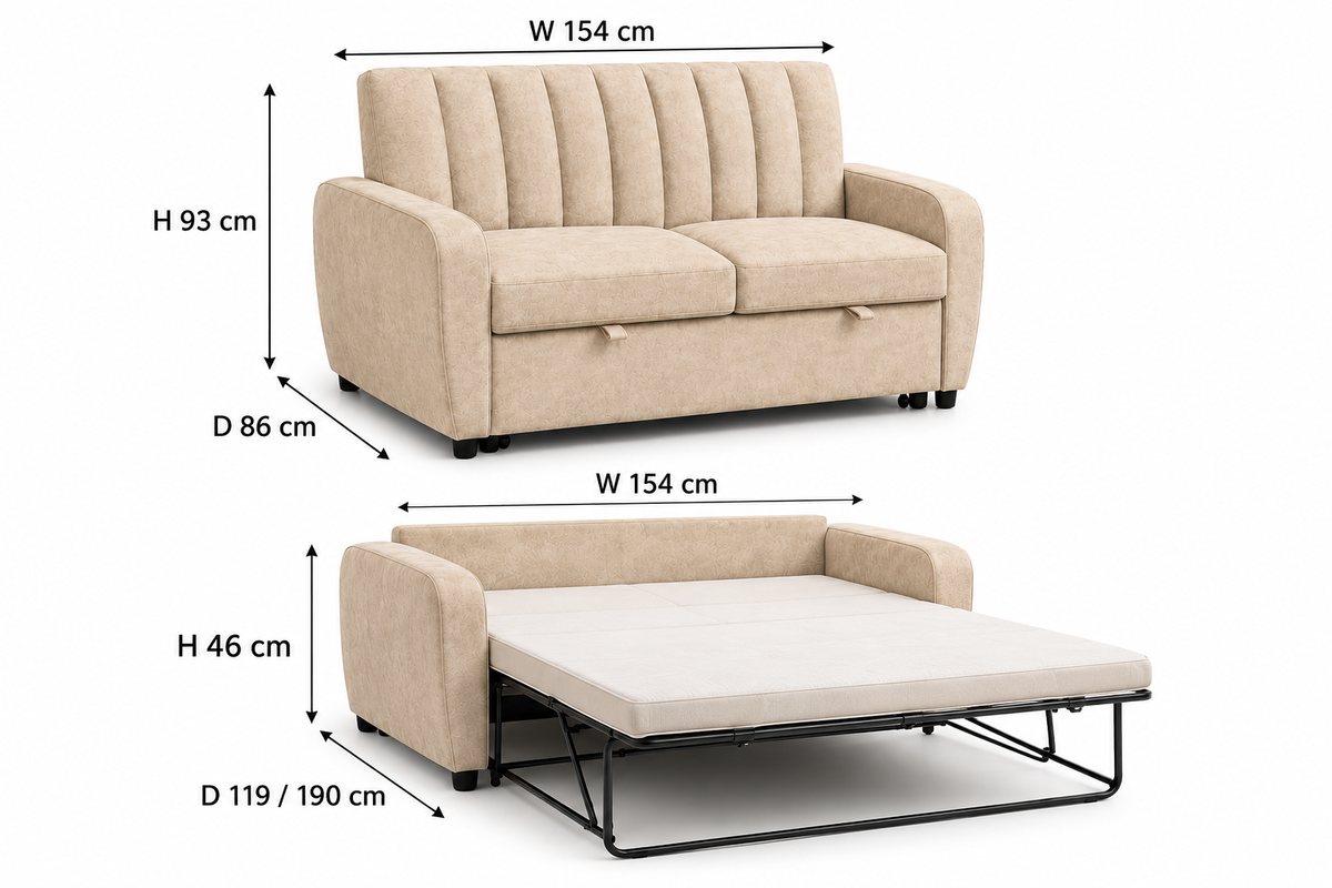 Modern 2-Seater Fabric Pull-Out Sofa Bed