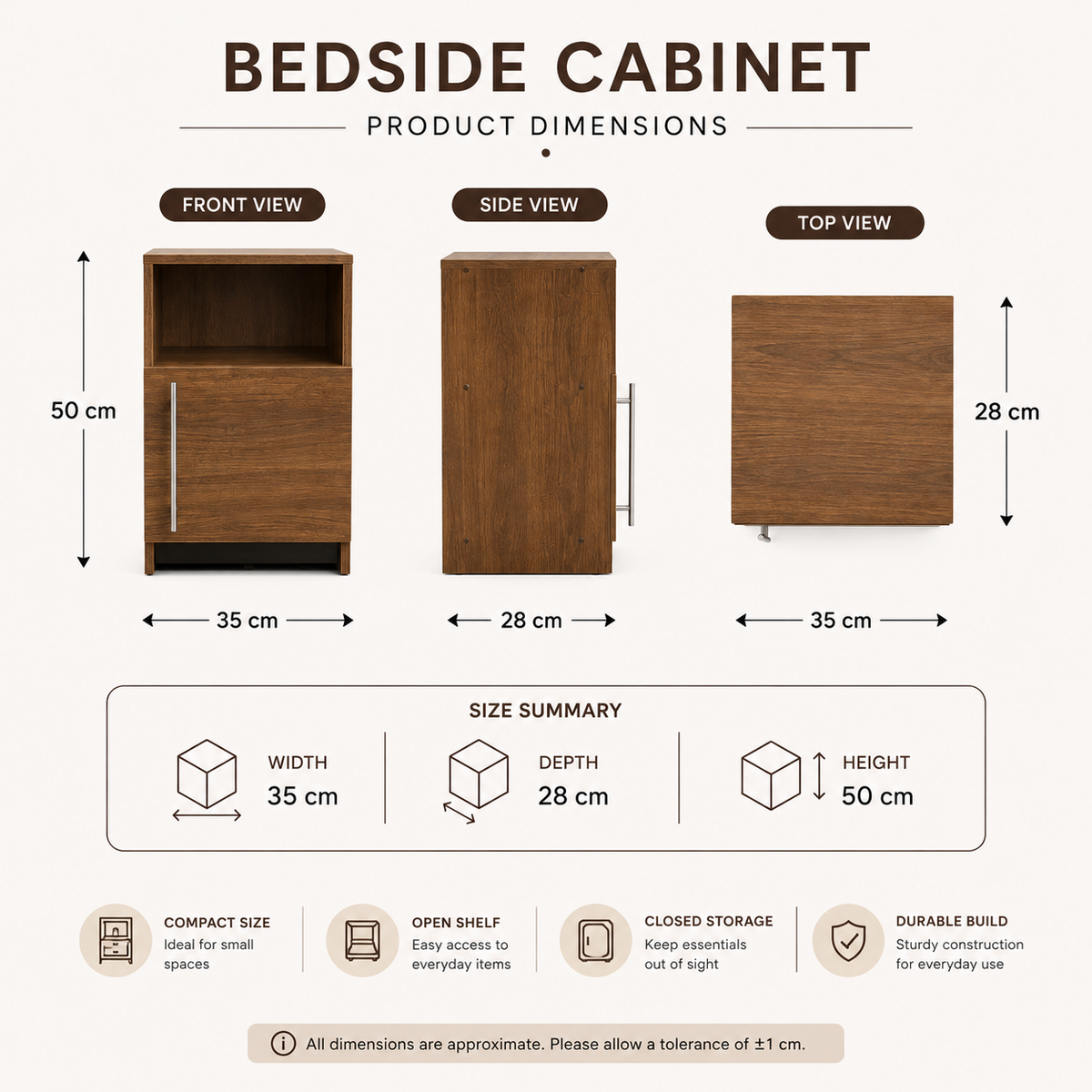 Bedside Cabinet with Door and Open Shelf