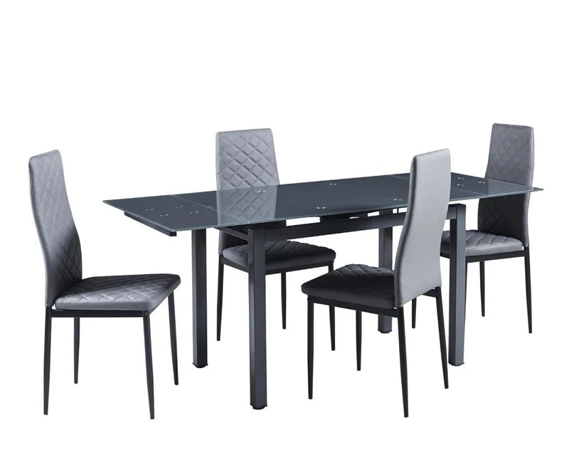 Modern Extendable Grey Glass Dining Table with Metal Legs