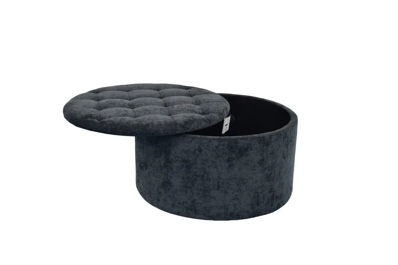 Modern Round Nesting Coffee Table Set with 4 Stools | Glass Top & Upholstered Seating