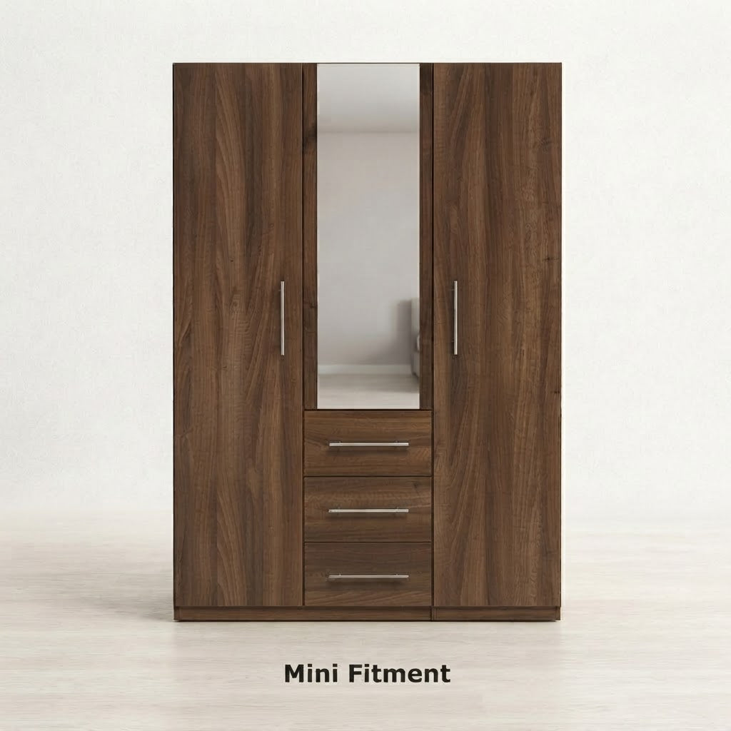 Mini Fitment 2-Door Mirrored Wardrobe with 3 Drawers