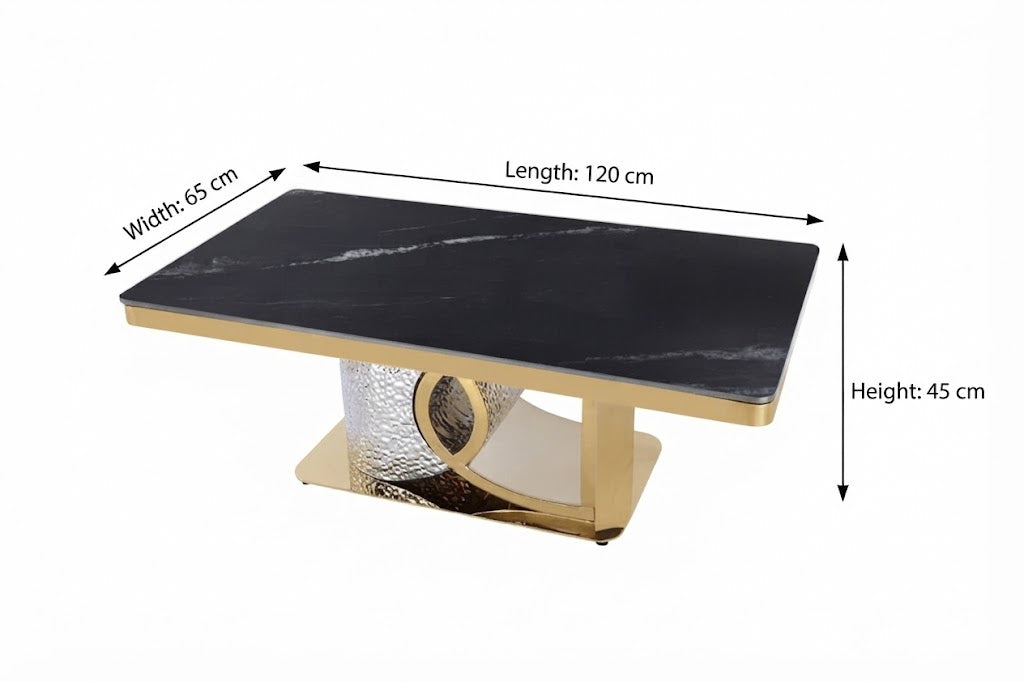 Luxury Stone Top Coffee Table with Gold Metal Base