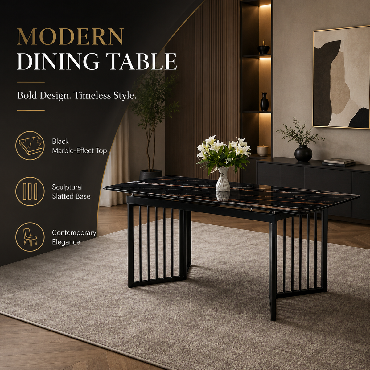 Modern Stone & Marble-Effect Dining Table | Fixed & Extendable