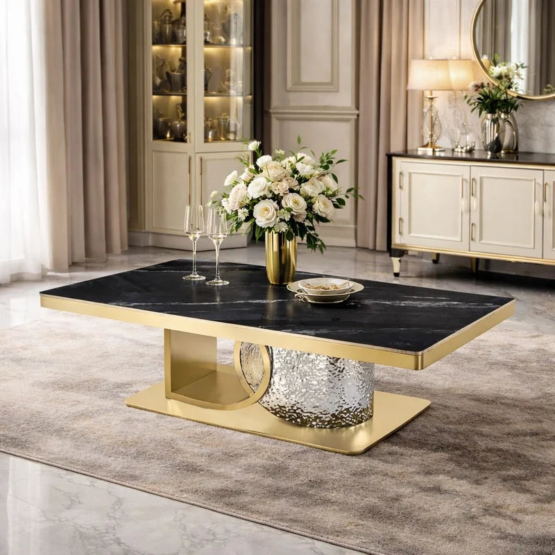 Luxury Stone Top Coffee Table with Gold Metal Base