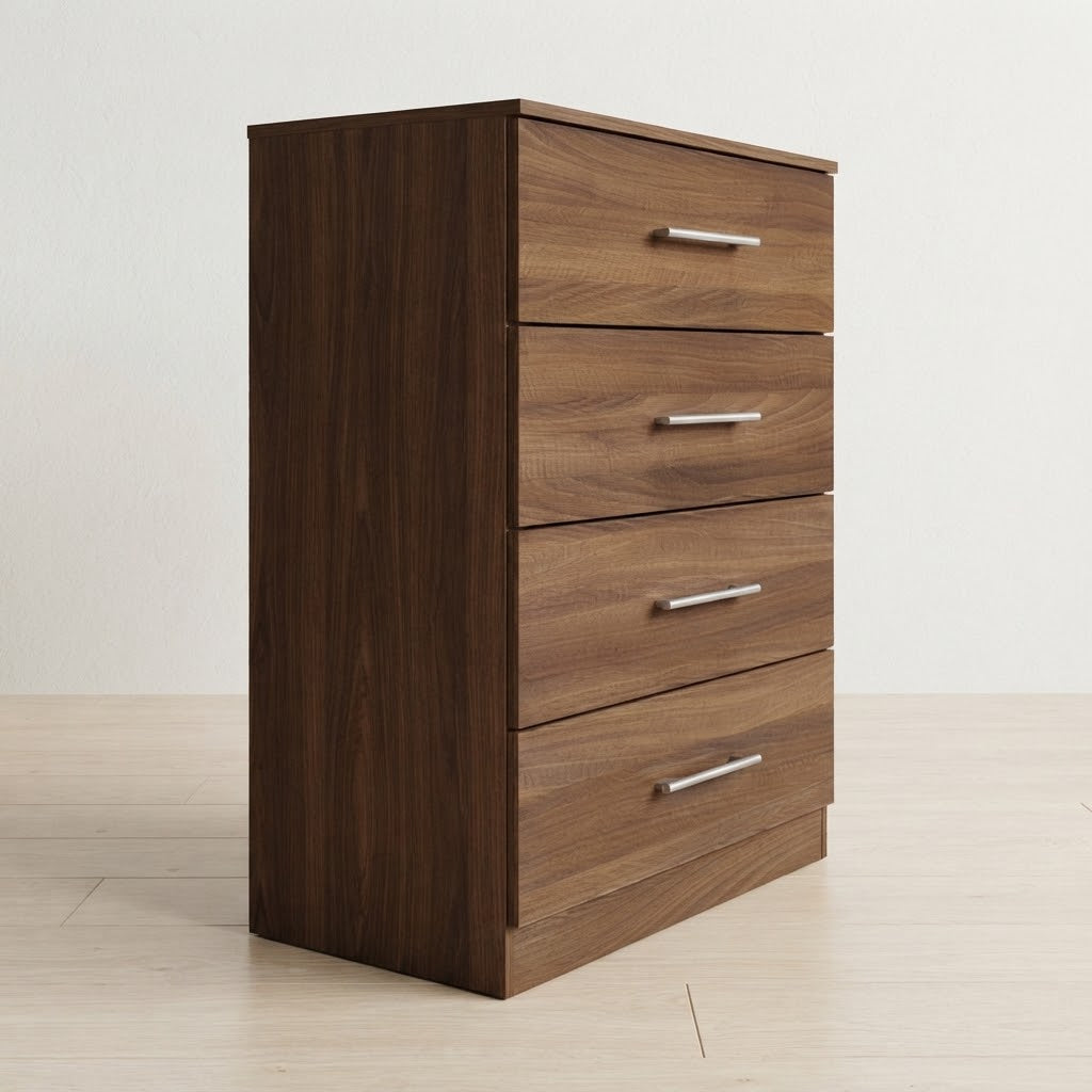 Modern 4-Drawer Wooden Chest of Drawers | Bedroom Storage Dresser