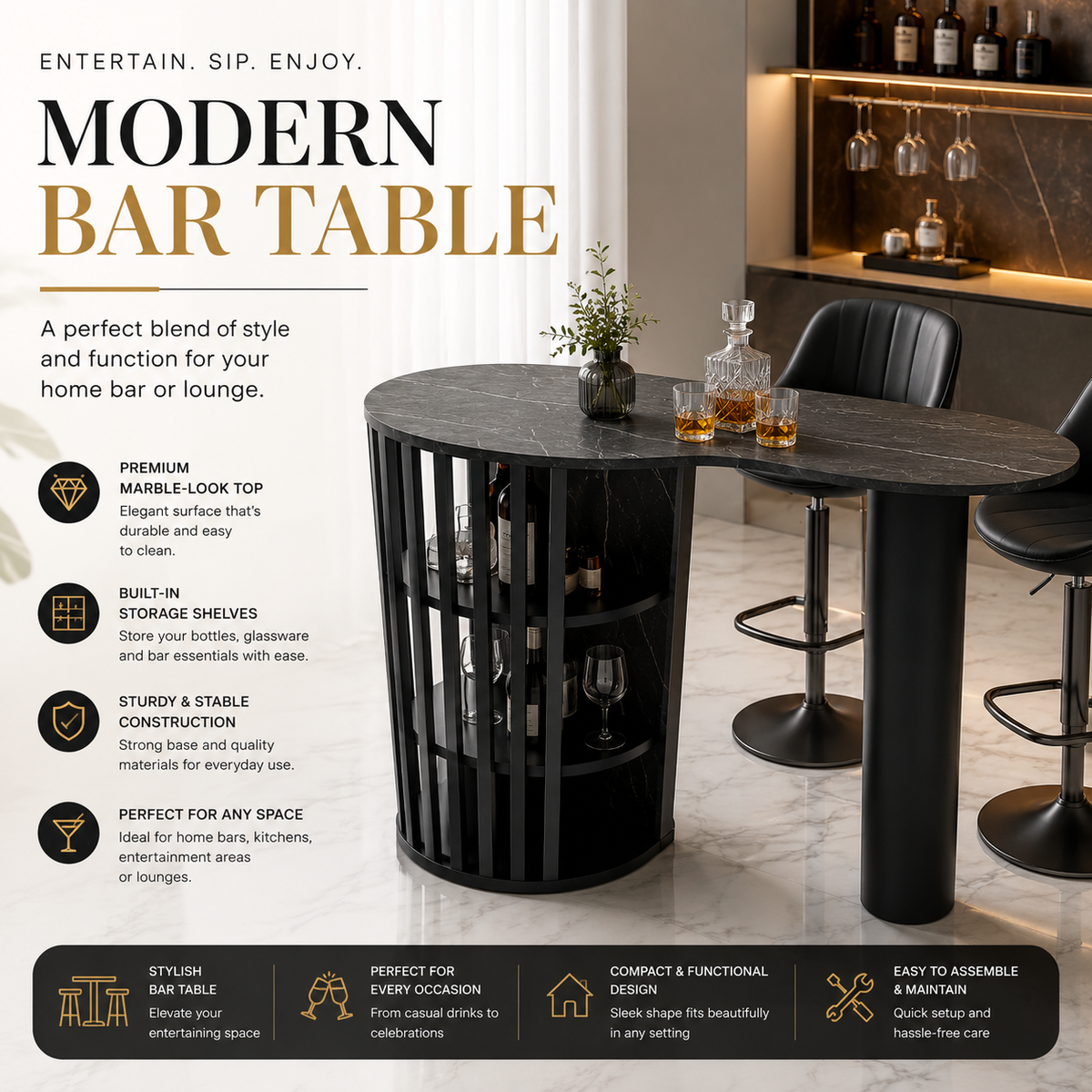 Modern Fluted Bar Table with Organic Shape Top