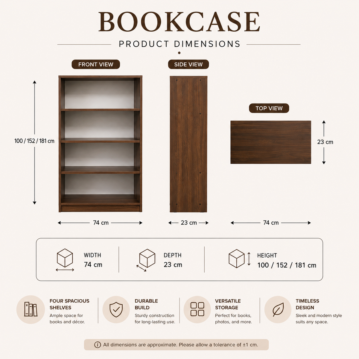 Modern 4-Shelf Bookcase