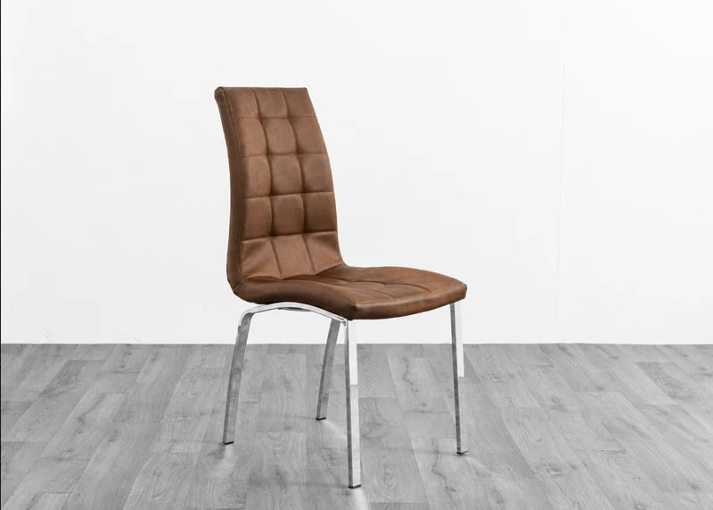 Modern Tufted Faux Leather Dining Chair with Chrome Legs