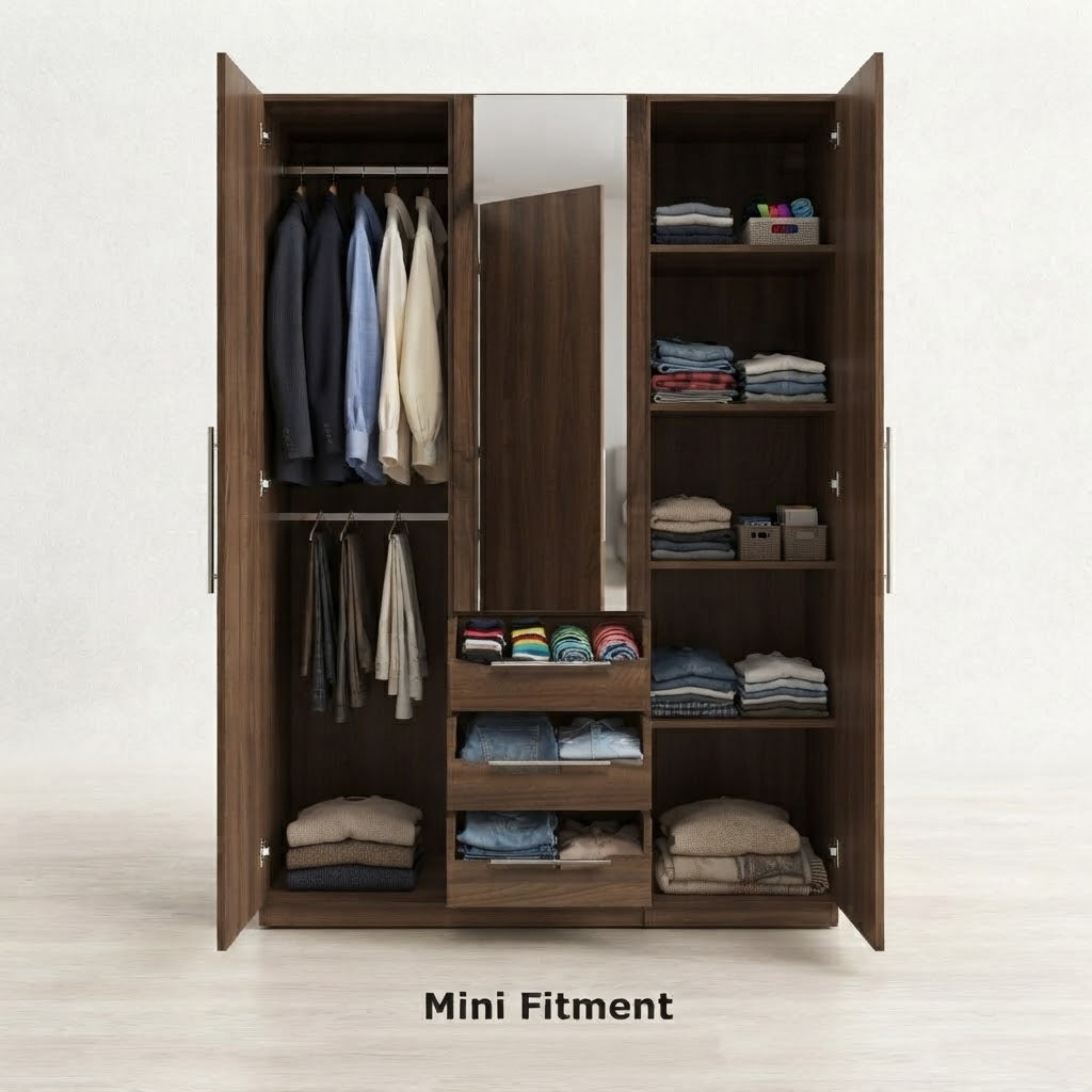 Mini Fitment 2-Door Mirrored Wardrobe with 3 Drawers
