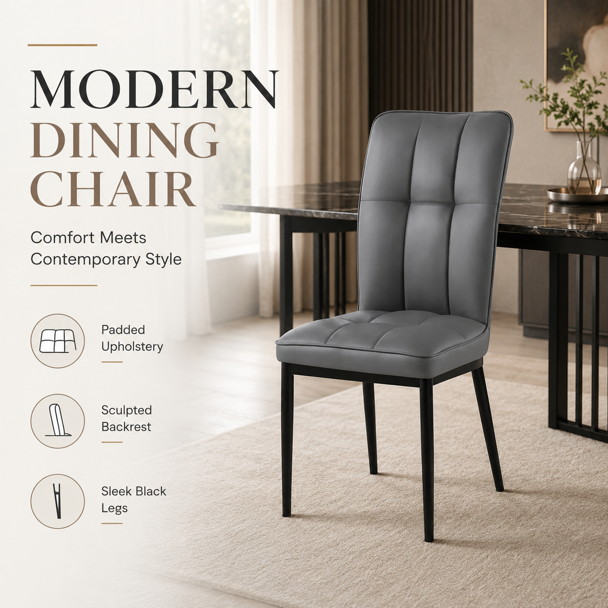 Modern Upholstered Dining Chair with Metal Legs
