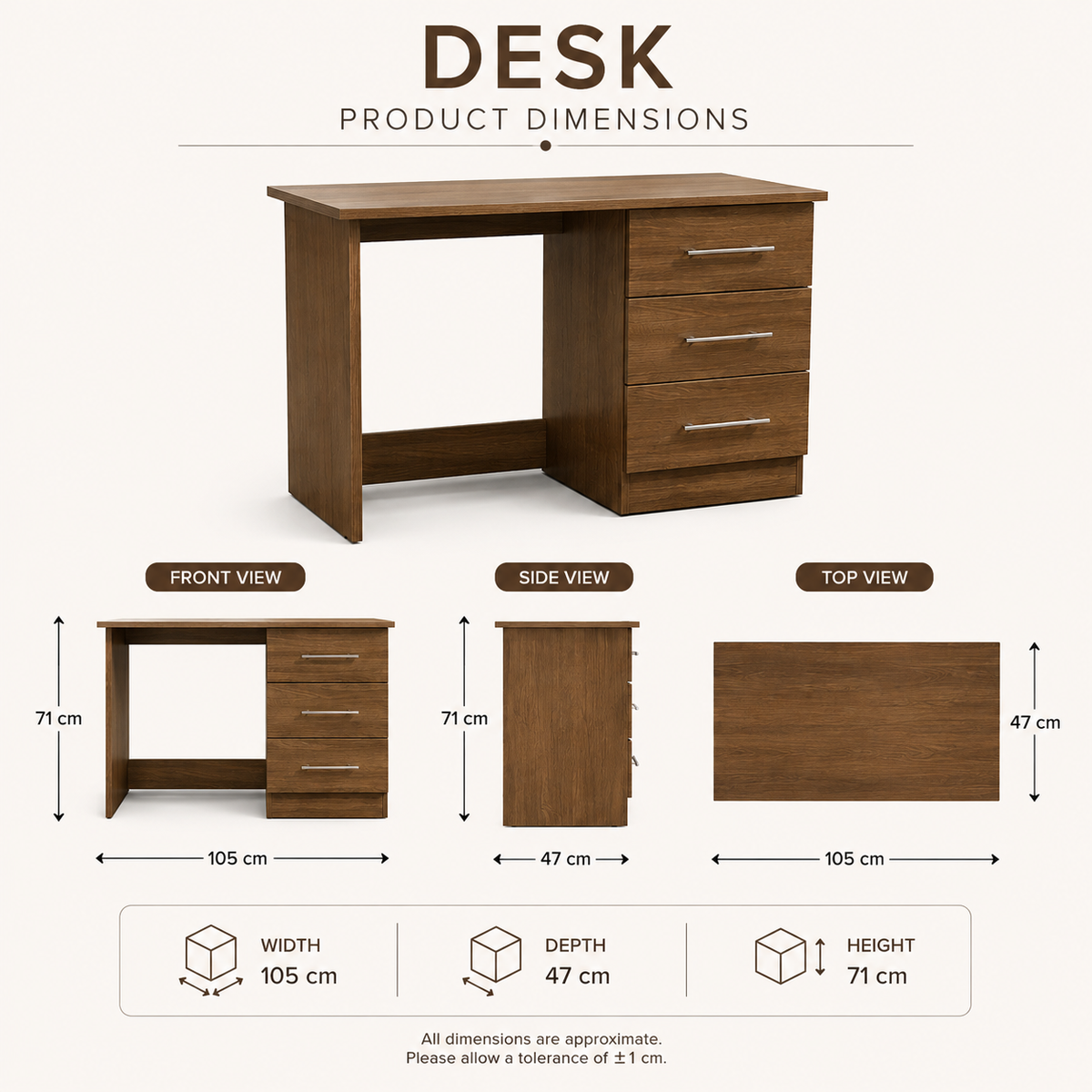 Modern 3-Drawer Desk