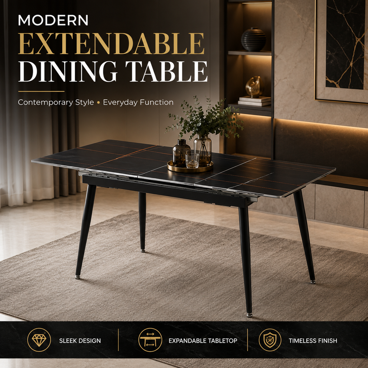 Modern Sintered Ceramic Extending Dining Table