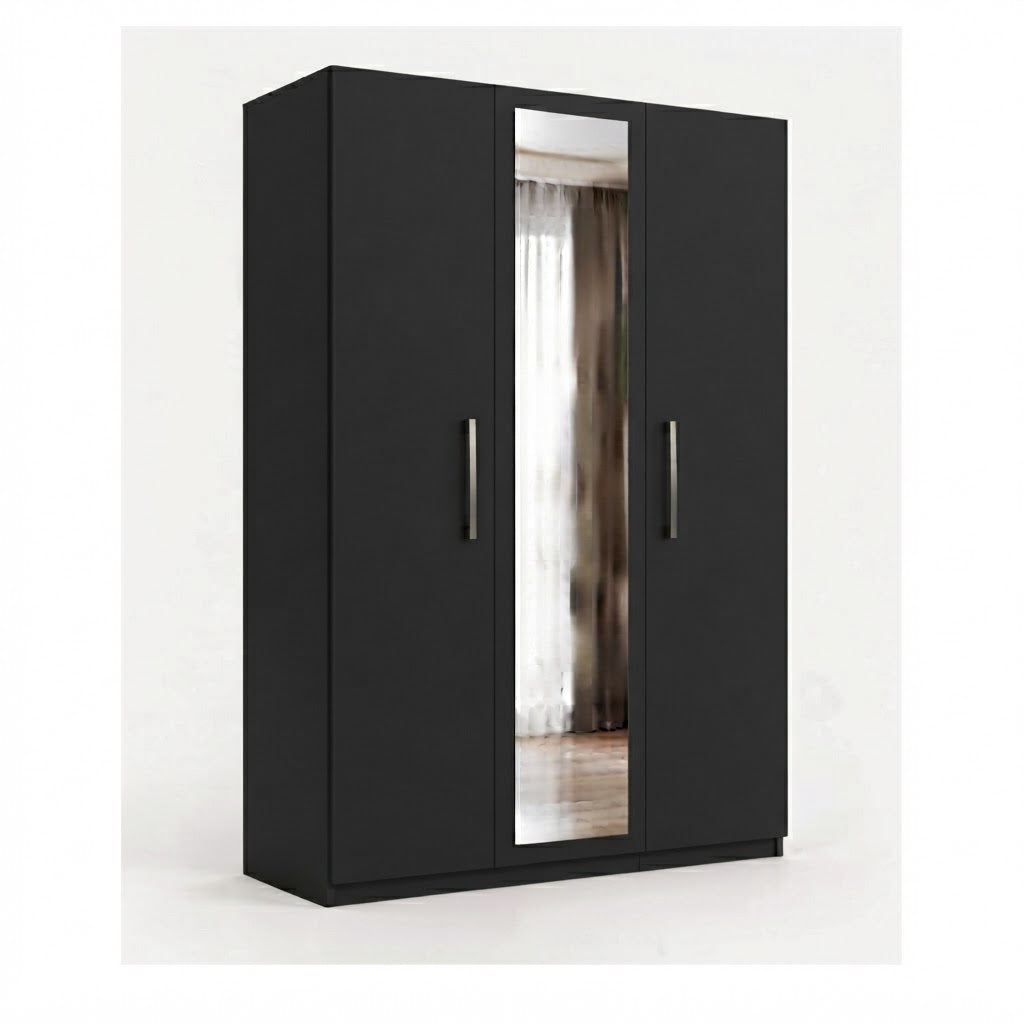 Modern 3-Door Wardrobe with Full-Length Mirror & Hanging Rails