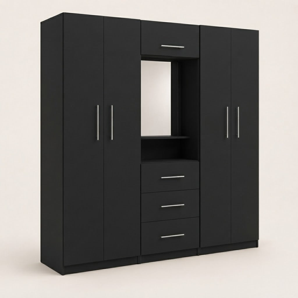 Modern Multi-Door Combi Wardrobe with Mirror & Storage Drawers