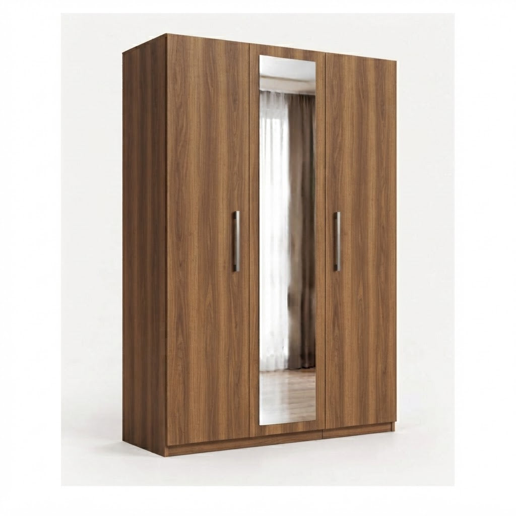 Modern 3-Door Wardrobe with Full-Length Mirror & Hanging Rails