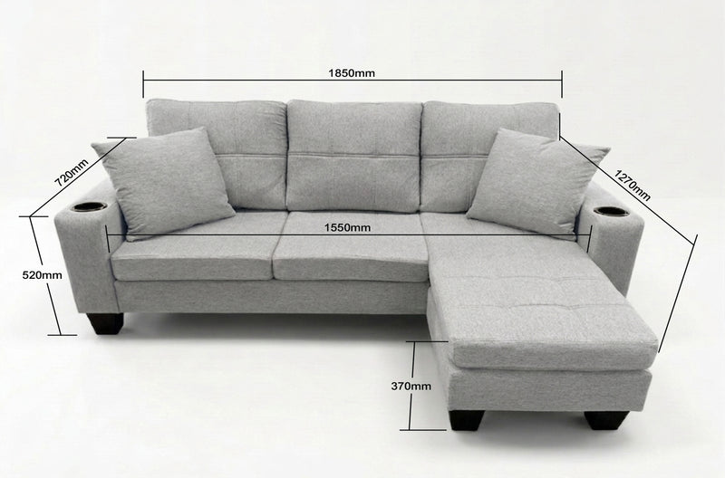 Contemporary Fabric Corner Sofa with Built-In Cupholders