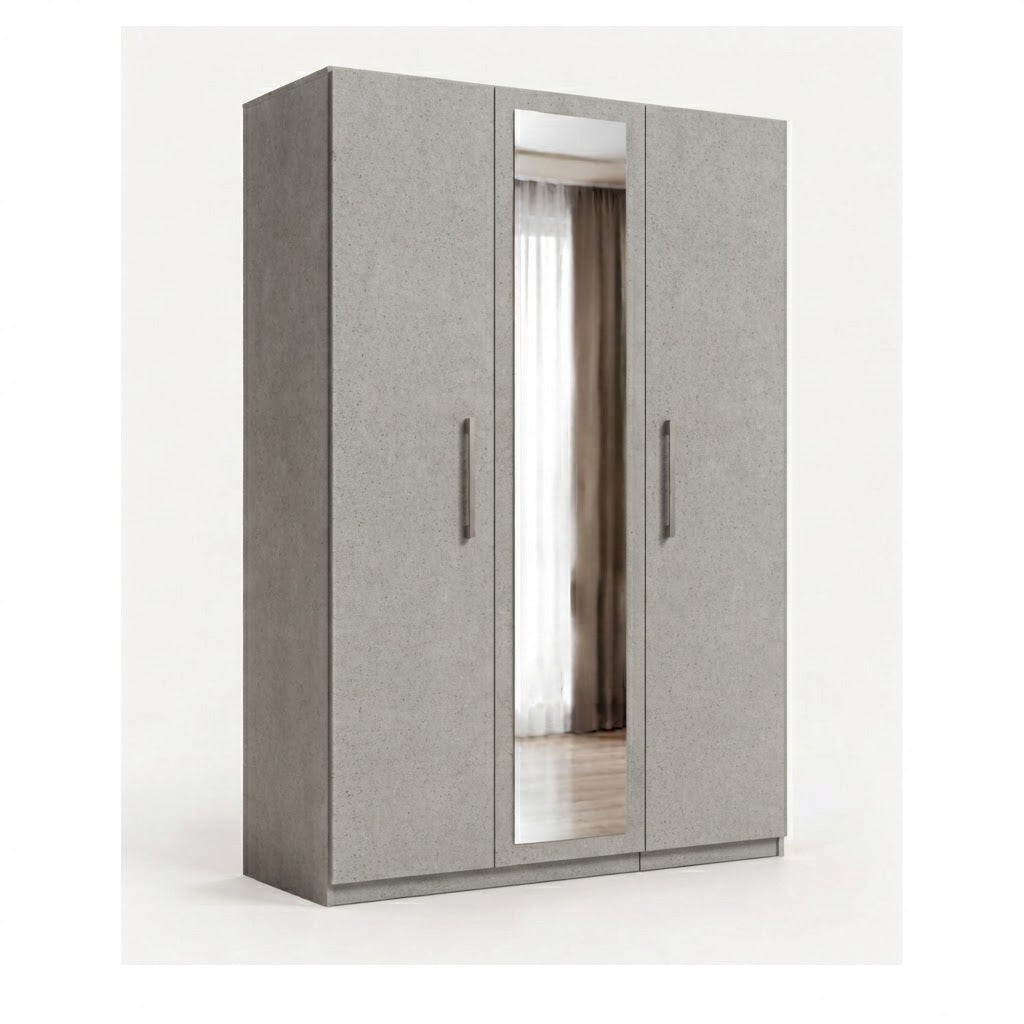 Modern 3-Door Wardrobe with Full-Length Mirror & Hanging Rails