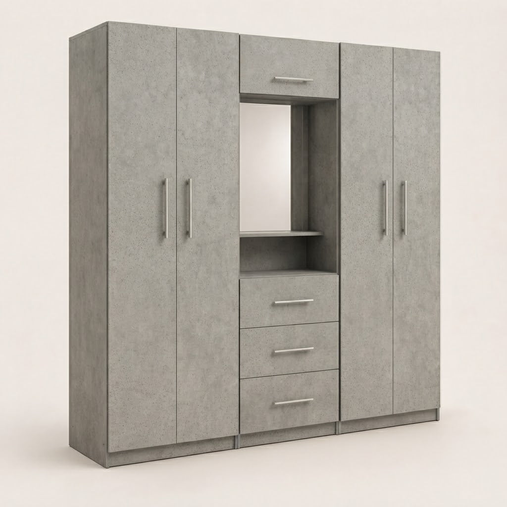 Modern Multi-Door Combi Wardrobe with Mirror & Storage Drawers