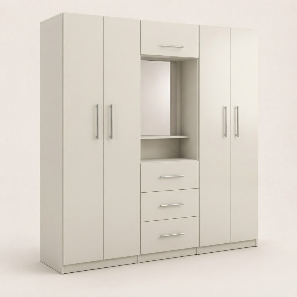 Modern Multi-Door Combi Wardrobe with Mirror & Storage Drawers