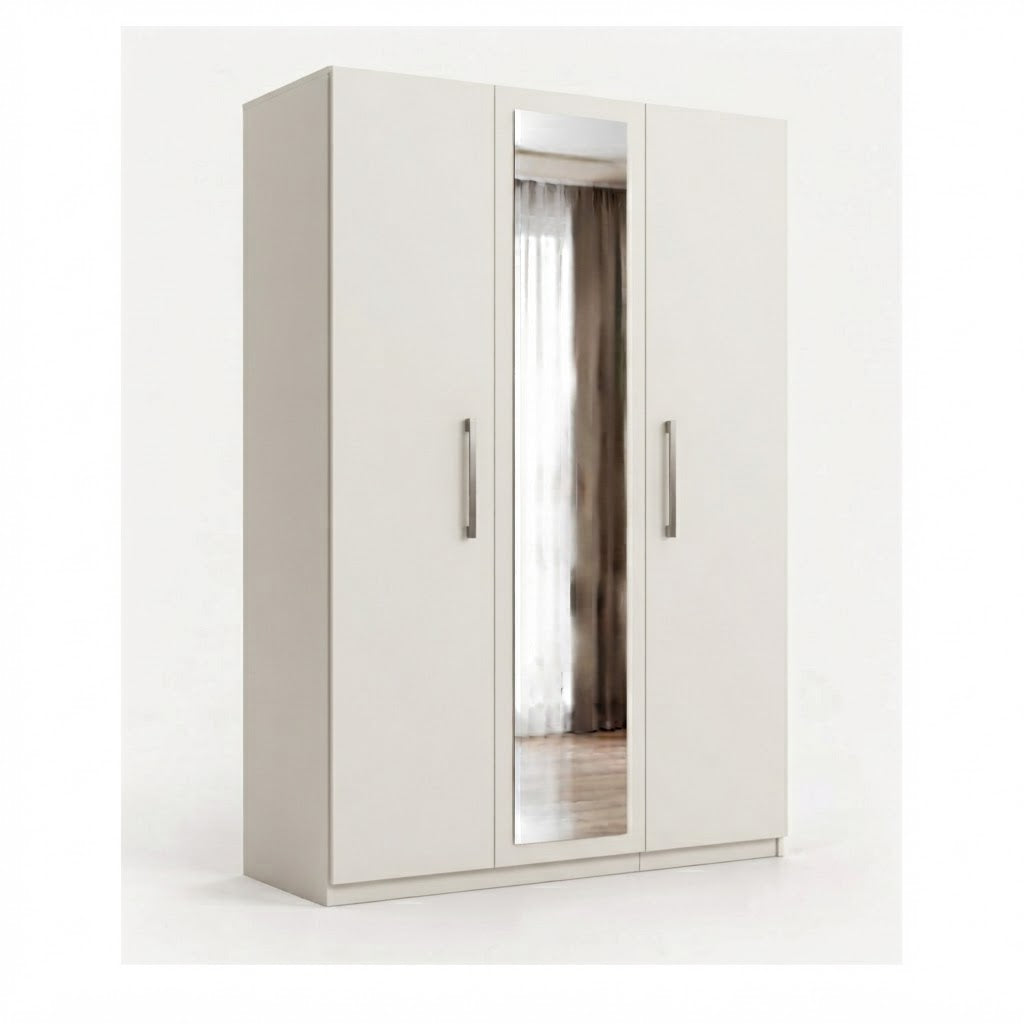 Modern 3-Door Wardrobe with Full-Length Mirror & Hanging Rails