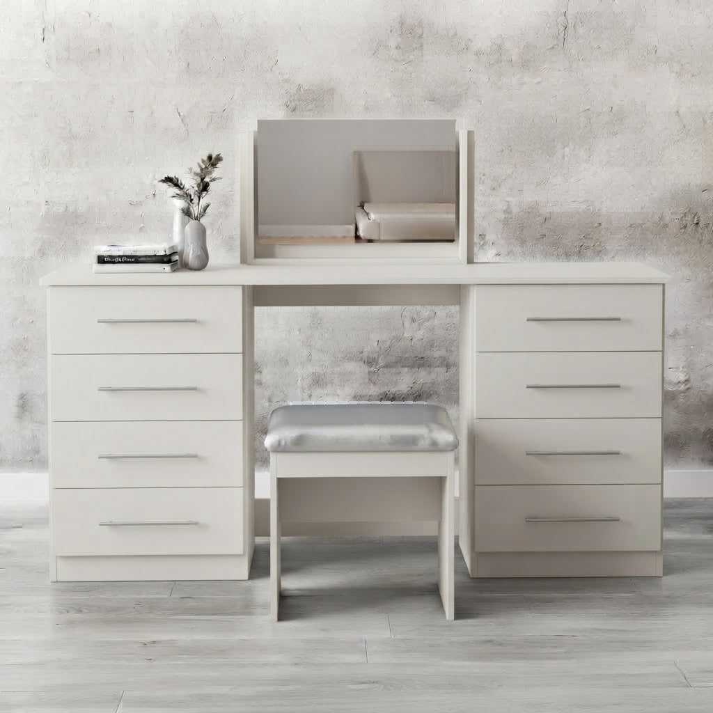 Modern 8-Drawer Dressing Table with Mirror & Stool | Bedroom Vanity Set