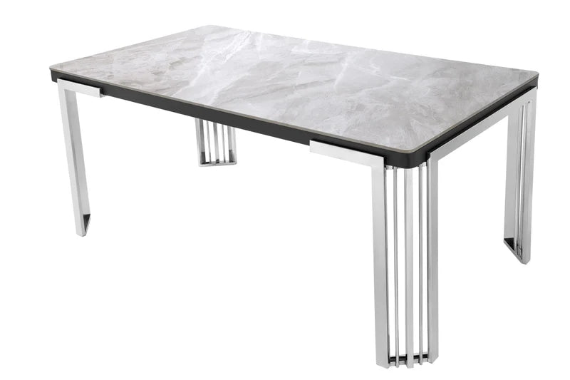 Daisy Modern Luxury Dining Table with Gold Frame & Marble-Effect Top
