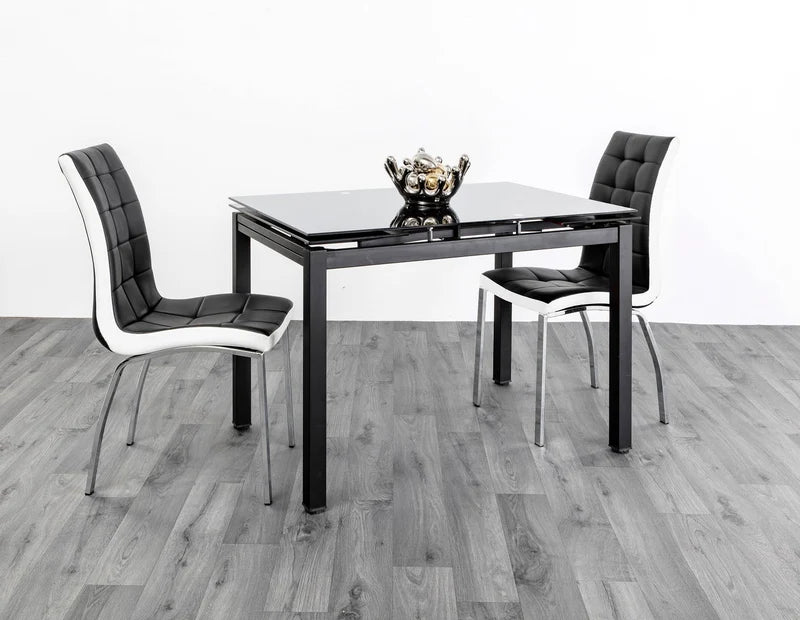 Modern Extendable Black Glass Dining Table with Metal Legs