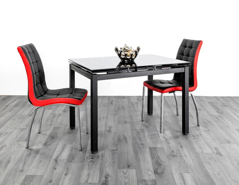 Modern Extendable Black Glass Dining Table with Metal Legs