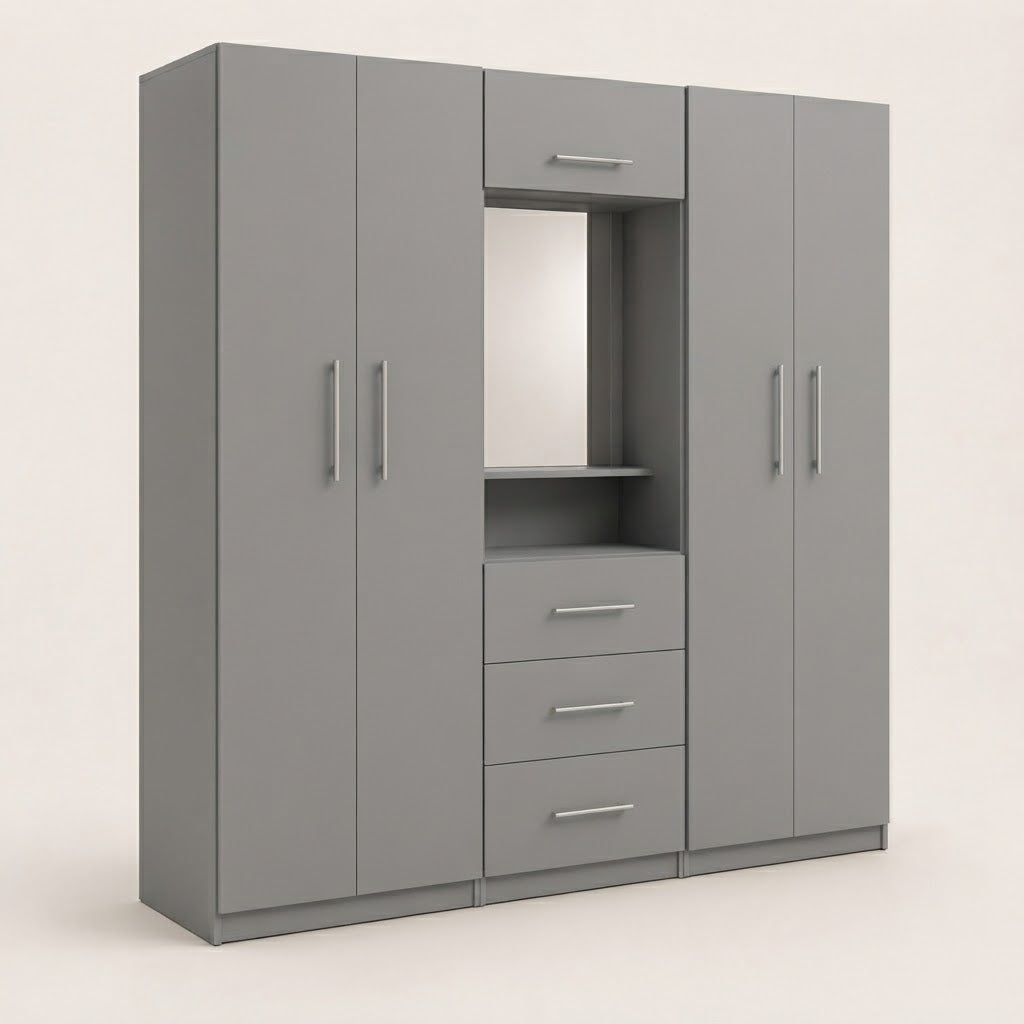 Modern Multi-Door Combi Wardrobe with Mirror & Storage Drawers