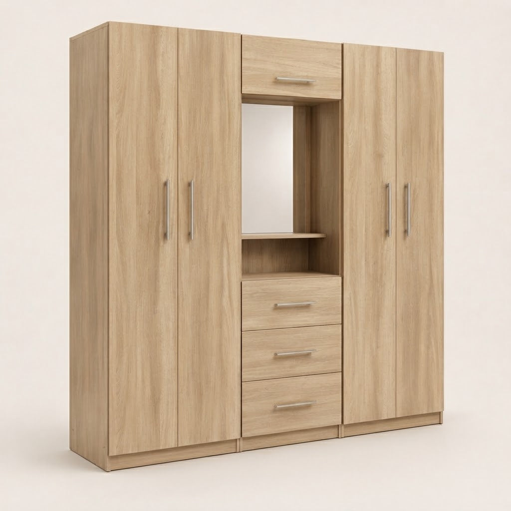 Modern Multi-Door Combi Wardrobe with Mirror & Storage Drawers