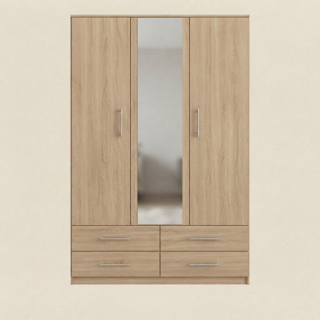 Modern 2-Door Armoire with Full-Length Mirror & 4 Drawers