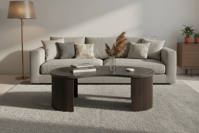 Modern Organic-Shaped 2-Piece Nesting Coffee Table Set | Fluted Base