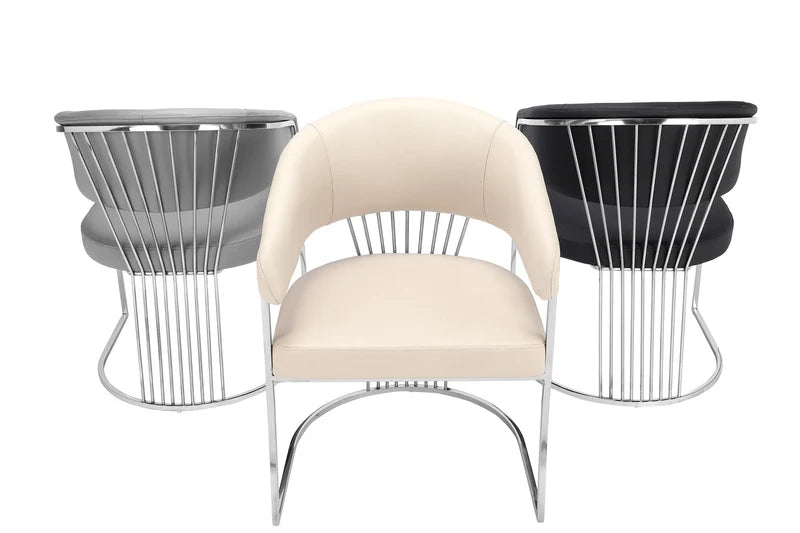Modern Chrome & Faux Leather Accent Dining Chair