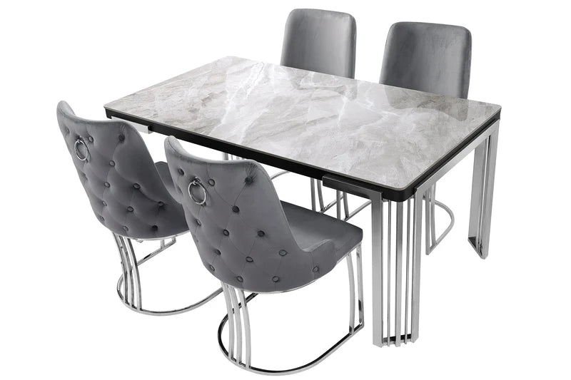 Daisy Modern Luxury Dining Table with Gold Frame & Marble-Effect Top