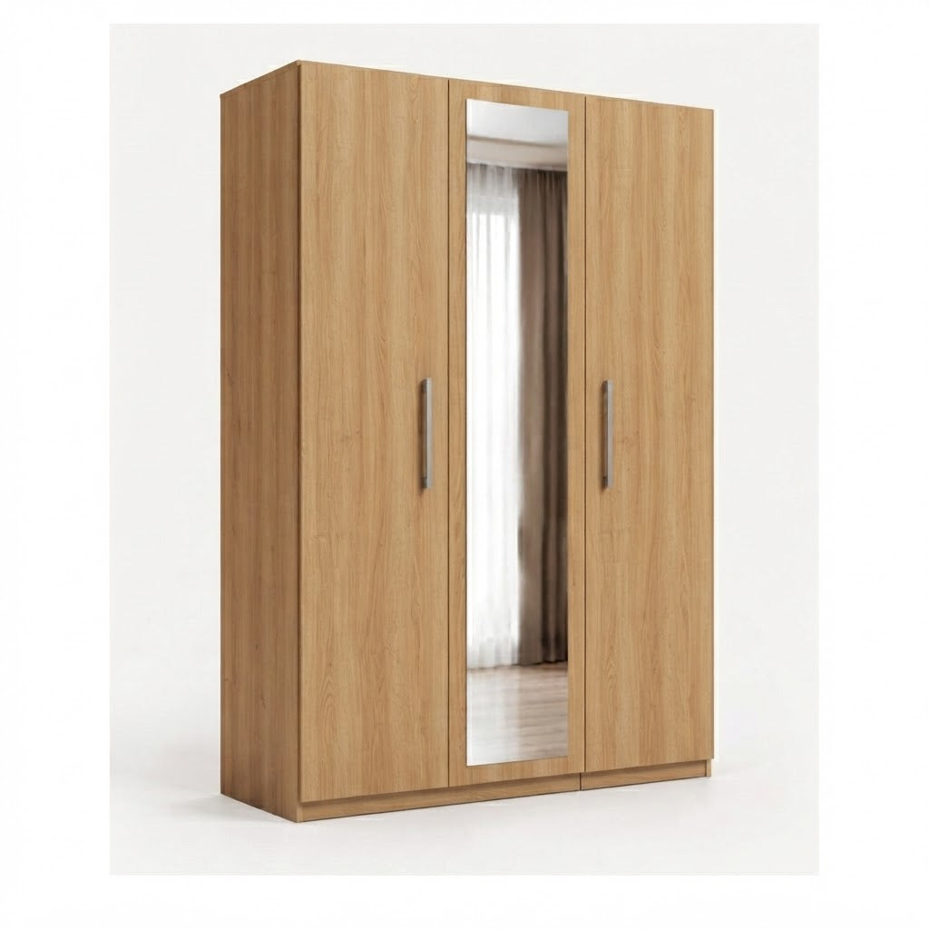 Modern 3-Door Wardrobe with Full-Length Mirror & Hanging Rails