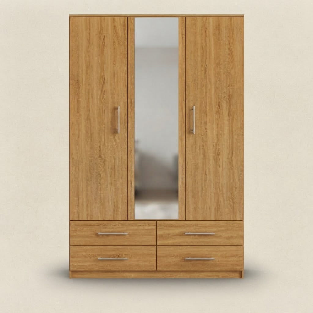 Modern 2-Door Armoire with Full-Length Mirror & 4 Drawers