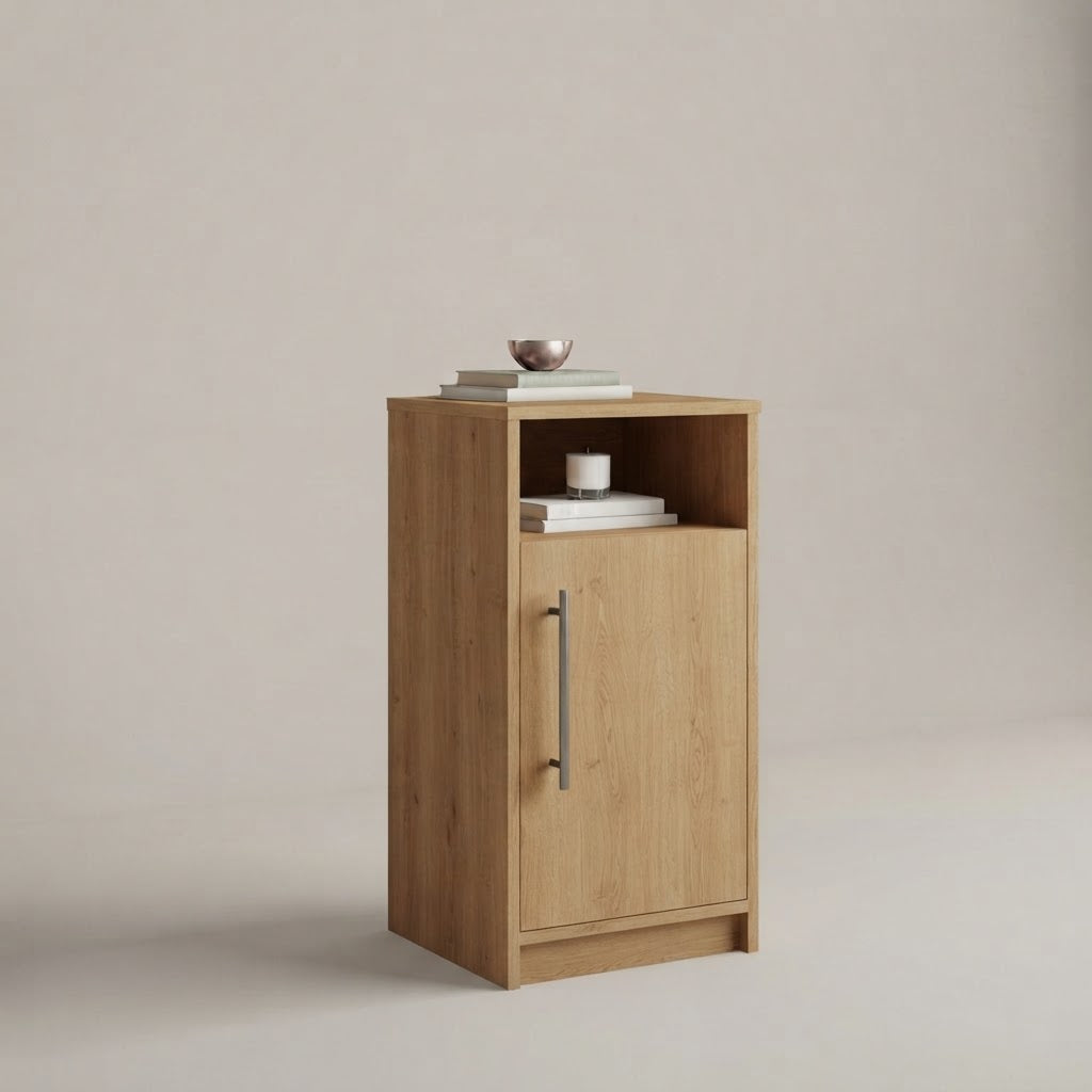 Bedside Cabinet with Door and Open Shelf