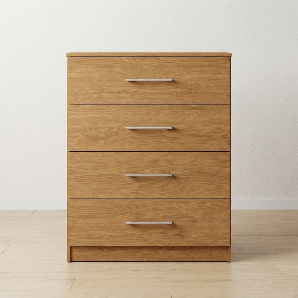 Modern 4-Drawer Wooden Chest of Drawers | Bedroom Storage Dresser