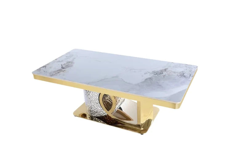Luxury Stone Top Coffee Table with Gold Metal Base