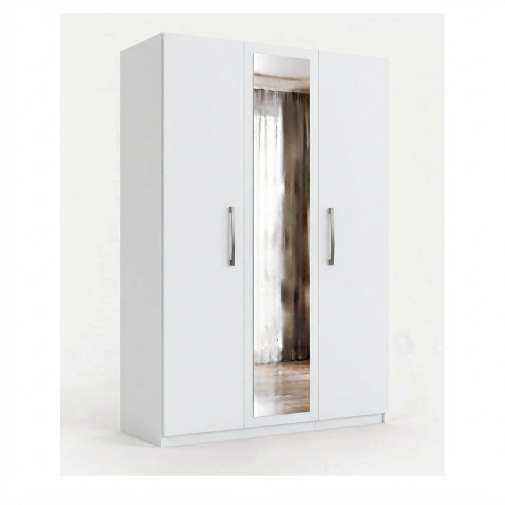 Modern 3-Door Wardrobe with Full-Length Mirror & Hanging Rails