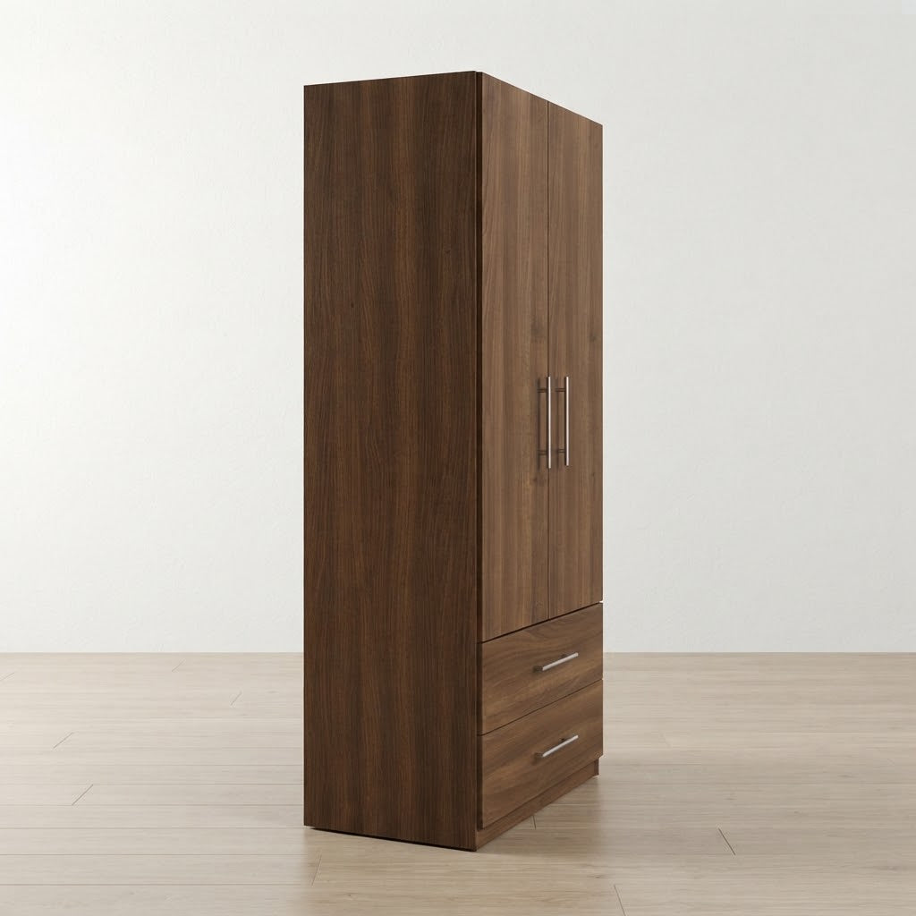 Modern 2 Doors Wardrobe with 2 Drawers | Sleek Bedroom Storage Cabinet